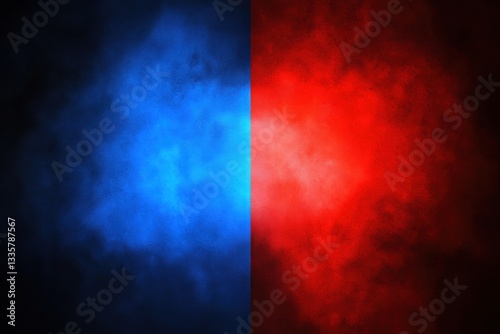 Dramatic contrast of blue and red smoke, studio backdrop