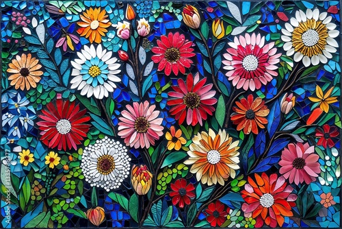 Colorful Floral Mosaic Wall Art for Contemporary Home Decor