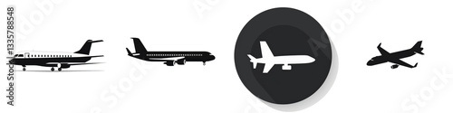 Airplane fleet types, white background isolated on white or transparent