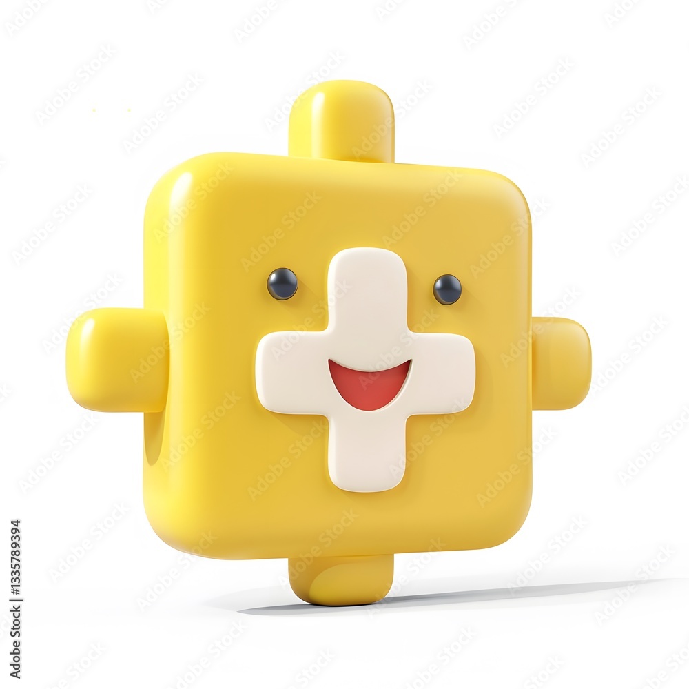Cheerful Yellow Character with Plus Symbol and Happy Expression Cheerful Yellow Character with Plus Symbol and Happy Expression