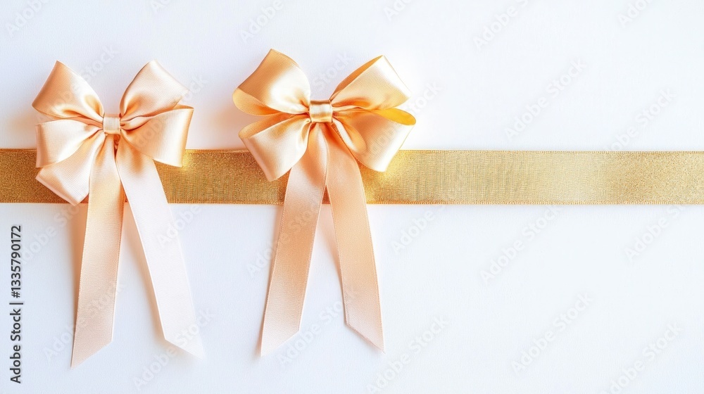 Fototapeta premium Elegant Gold Satin Bows Ribbon Festive Wedding Gift Decoration