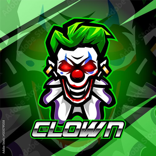Clown head esport mascot logo design