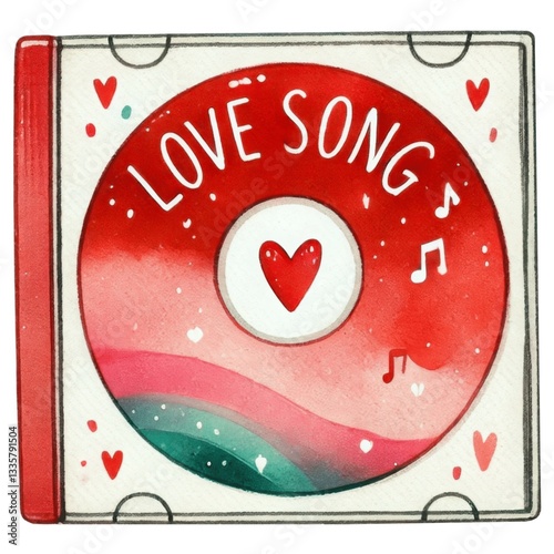 Valentine 90's concept. A colorful illustration of a red vinyl record labeled 