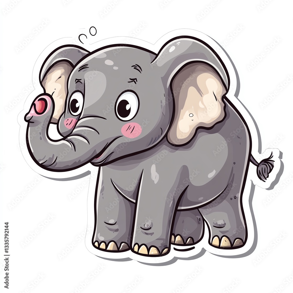 Obraz premium A cute cartoon elephant waving with a joyful expression and colorful details.