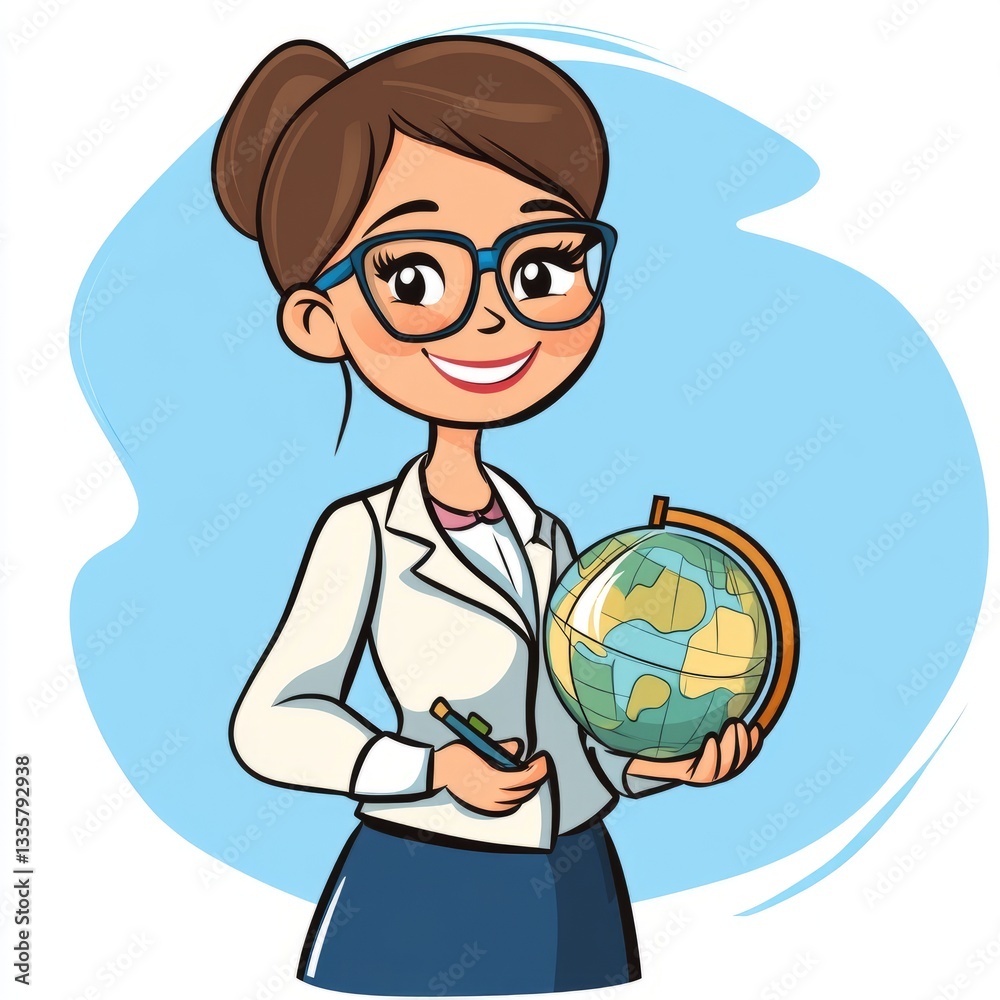 Fototapeta premium Education Cartoon Teacher Scene Educational Pose Blue