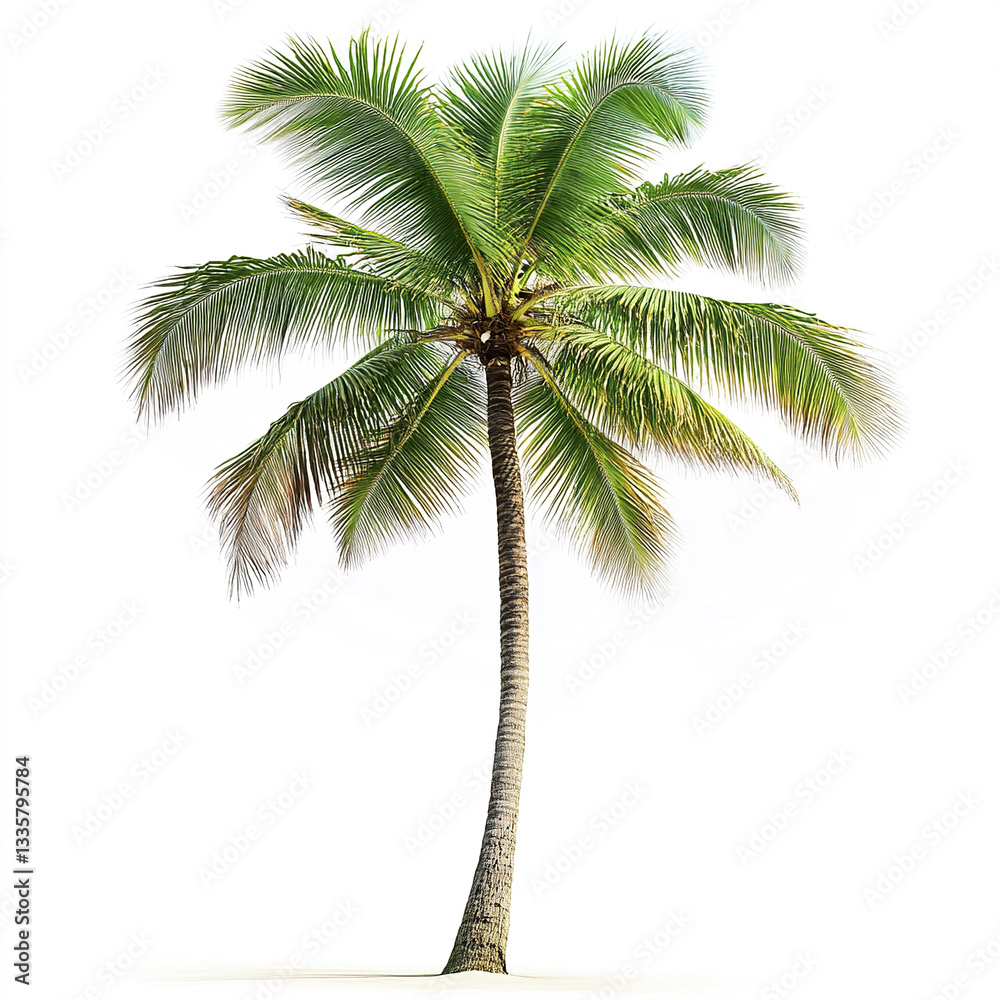 Obraz premium tall, lush palm tree stands against white background