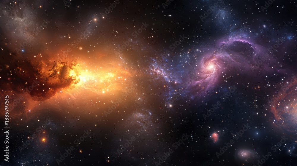 Obraz premium Stunning Cosmic Scene with Colorful Galaxies and Nebulae in Deep Space