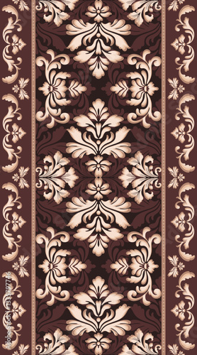 Vintage damask seamless pattern border. Classical luxury seamless vector wallpaper with brown color tone. Design for texture, wallpaper, background, carpet and fabric.