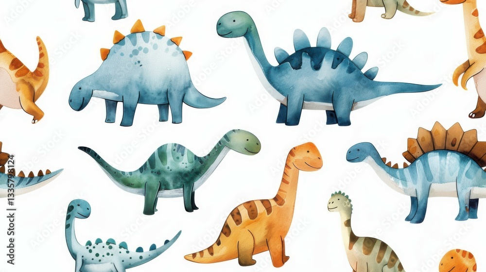 Cute Watercolor Little Dinosaur Seamless Pattern
Cute Watercolor Little Dinosaur Seamless Pattern