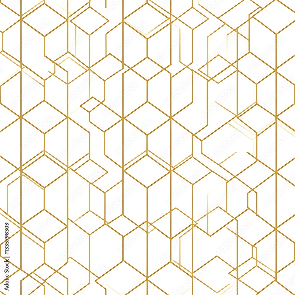 Fototapeta premium Geometric Pattern of Golden Hexagons on White Background for Modern Design and Creative Projects