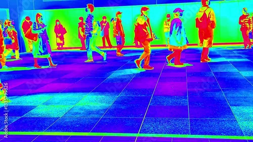 Infrared Thermal Scanner Detecting People Video.