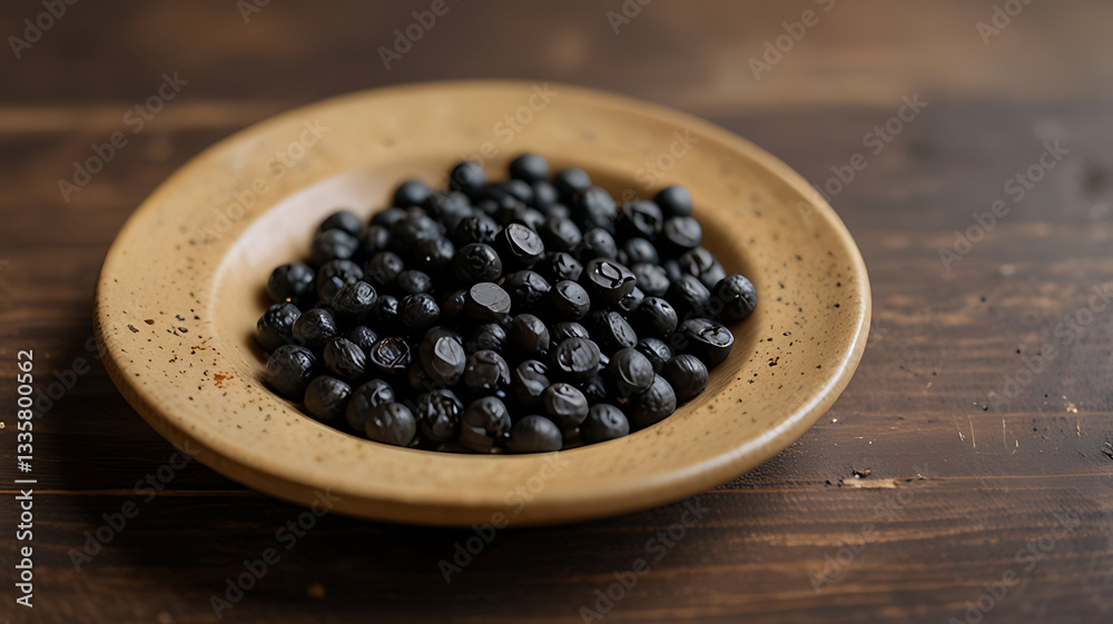 A small plate filled with fresh, plump blueberries A small plate filled with fresh, plump blueberries