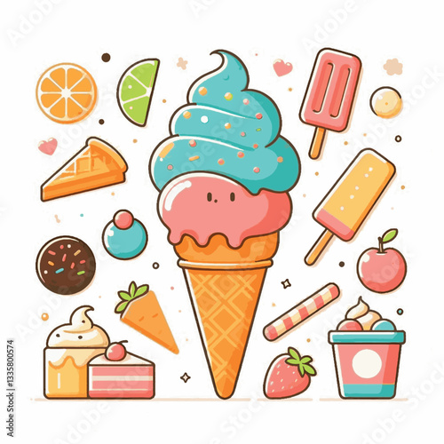 cream, ice, food, dessert, sweet, background, ice cream, white, summer, isolated, vector, cold, illustration, vanilla, sugar, design, snack, cone, frozen, candy, waffle, texture, chocolate, flavor, pi