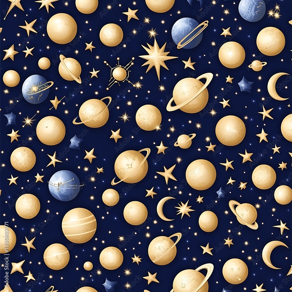 Fototapeta premium Colorful Cosmic Pattern with Stars and Planets Ideal for Space-Themed Designs and Projects