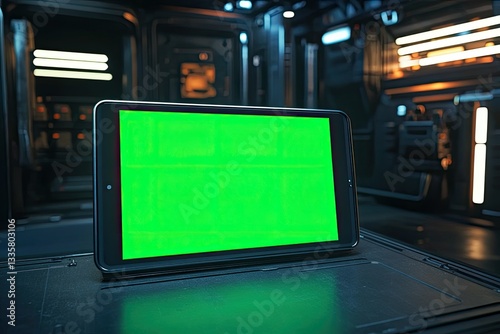Tablet with Greenscreen Display Running in a Command Post Base of Operations