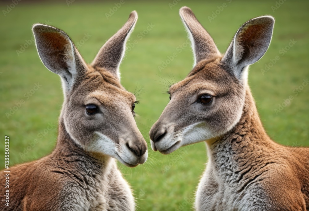 Fototapeta premium Two kangaroos stand in the grass