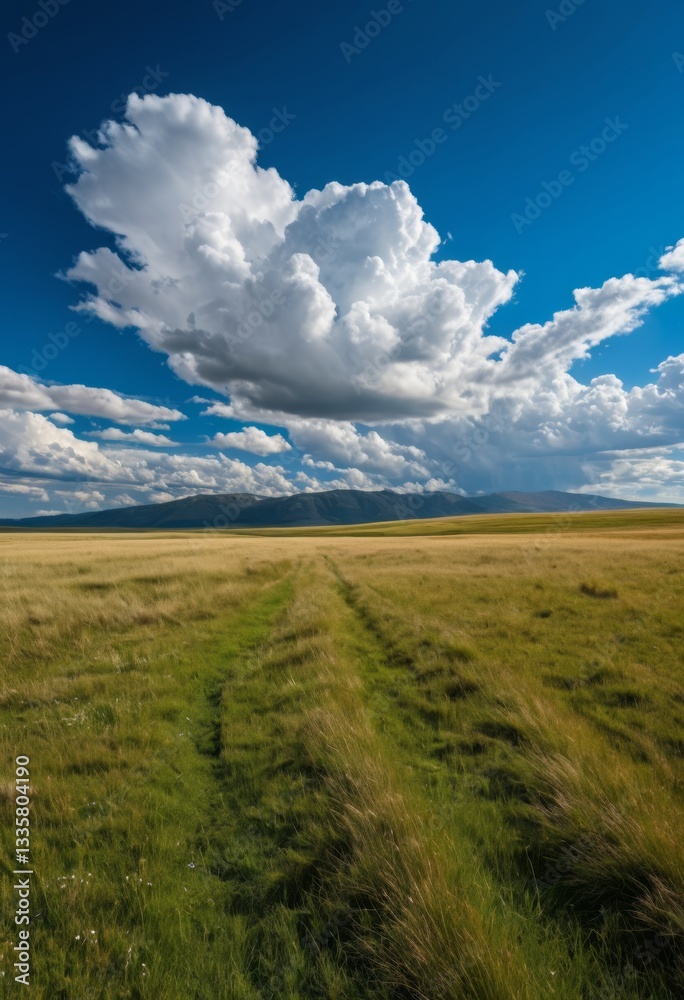 Obraz premium Far away in the meadow is a lonely blue sky