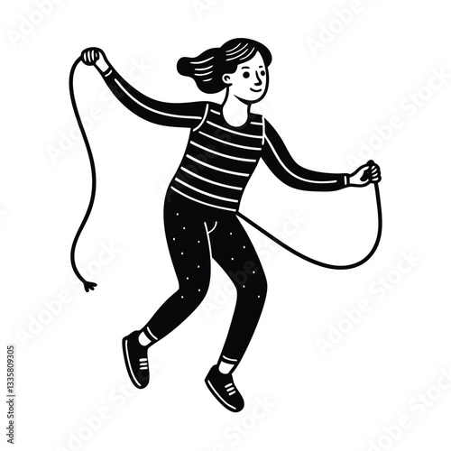 girl jumping with a rope vector illustrations