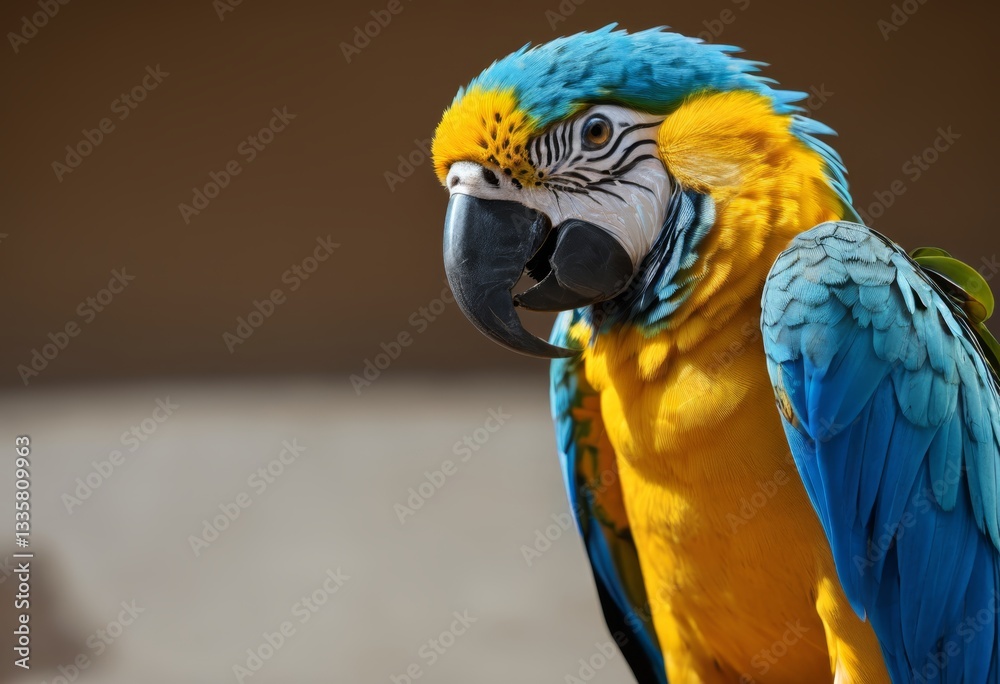 Obraz premium The giraffe parrot inhabits blue and yellow plumage