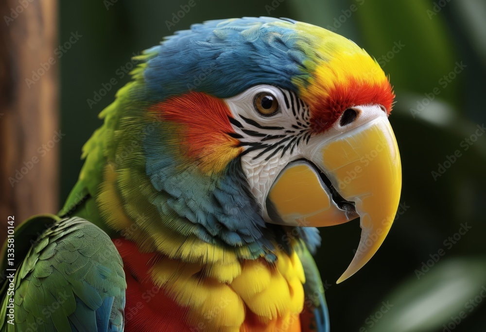 Obraz premium The brightly colored parrot has a bright red-yellow and blue face