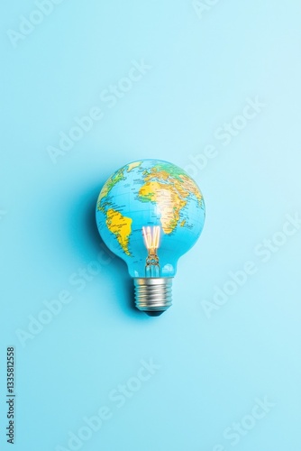 A globe with a light bulb design as its continents, representing a world of ideas