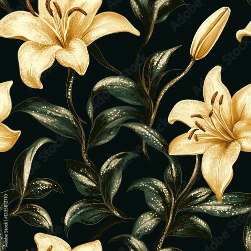 Textiles Lily Overview Golden Dark Feel Lilies Background photo