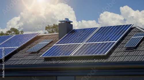 Wallpaper Mural Sustainable Home  Solar Panels on Roof  Clean Energy  Green Technology Torontodigital.ca