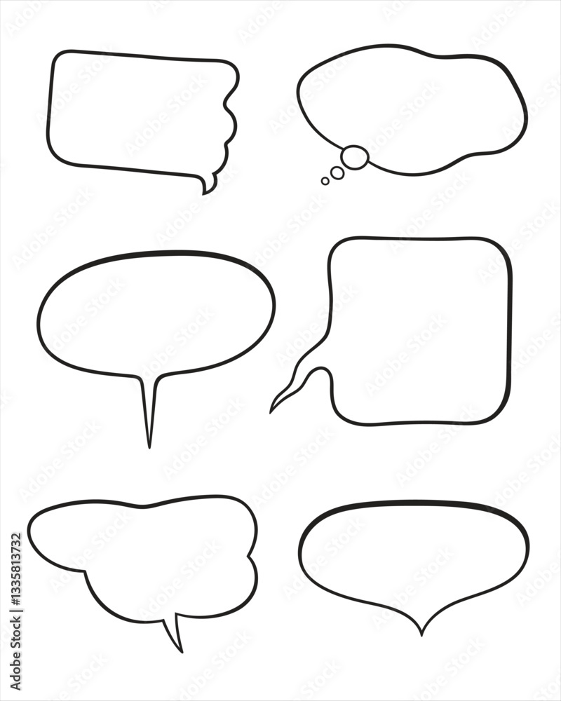 Set of empty comic speech bubbles black and white Set of empty comic speech bubbles black and white