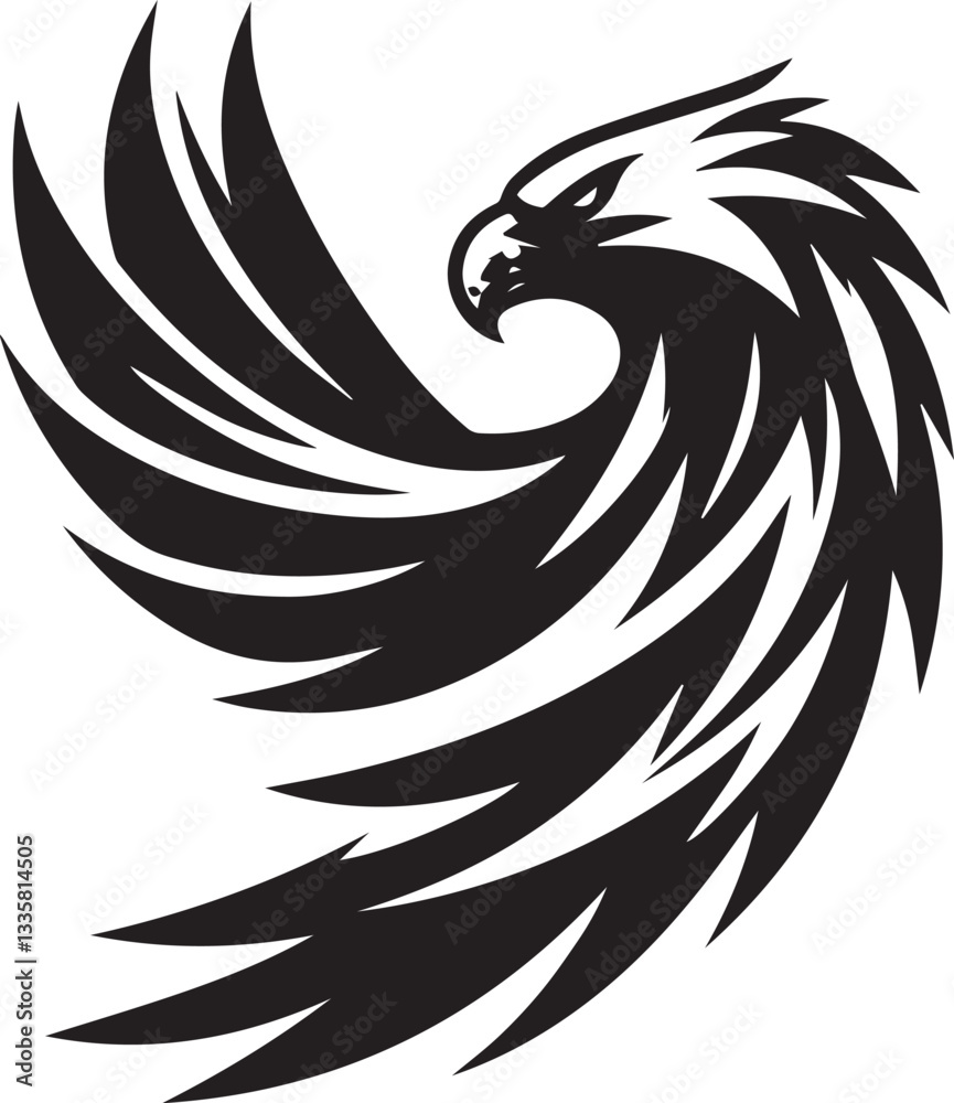 Obraz premium Majestic Black and White Eagle Vector Illustration – Fierce Falcon Silhouette Logo