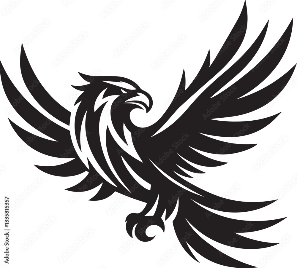 Obraz premium Majestic Black and White Eagle Vector Illustration – Fierce Falcon Silhouette Logo