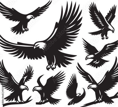 Majestic Black and White Eagle Vector Illustration – Fierce Falcon Silhouette Logo