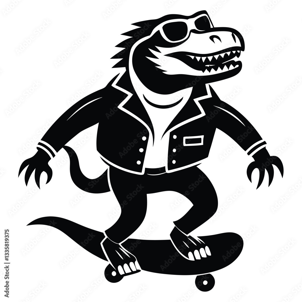 Dinosaur riding skateboard silhouette vector illustration Dinosaur riding skateboard silhouette vector illustration