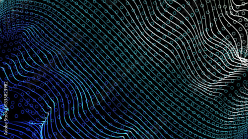 Abstract wavy lines and dots loop slow motion background. Ribbon line wave glowing light gradient motion background