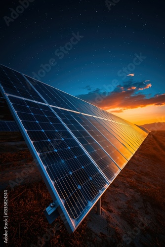 A glowing solar farm built around abandoned industrial remnants