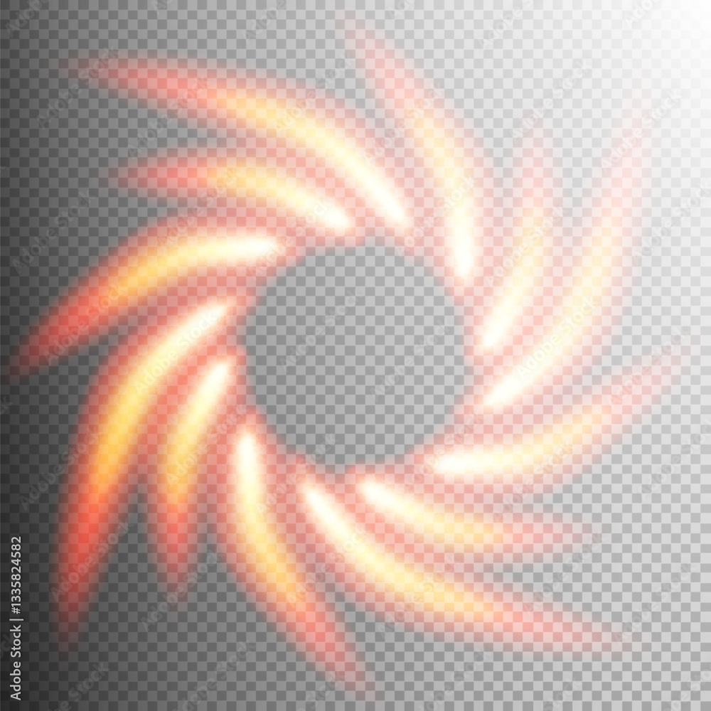 Circular arrangement of glowing flame-like elements with a transparent background