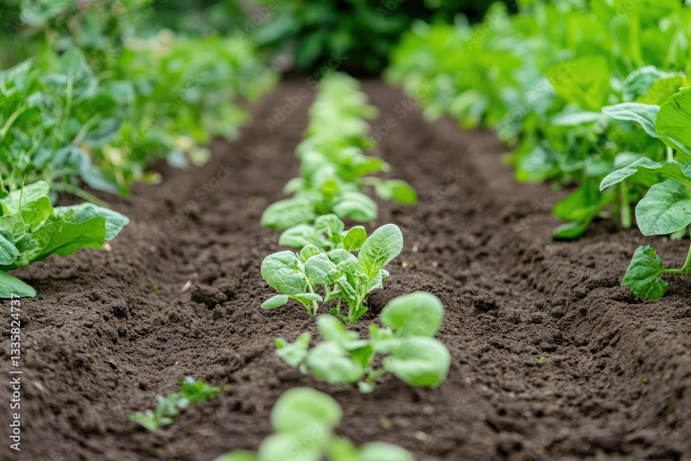 Vegetable Garden Prepared for Cultivation with Ridges Soil in Ridges for Plant Cultivation Vegetable Garden Prepared for Cultivation with Ridges Soil in Ridges for Plant Cultivation
