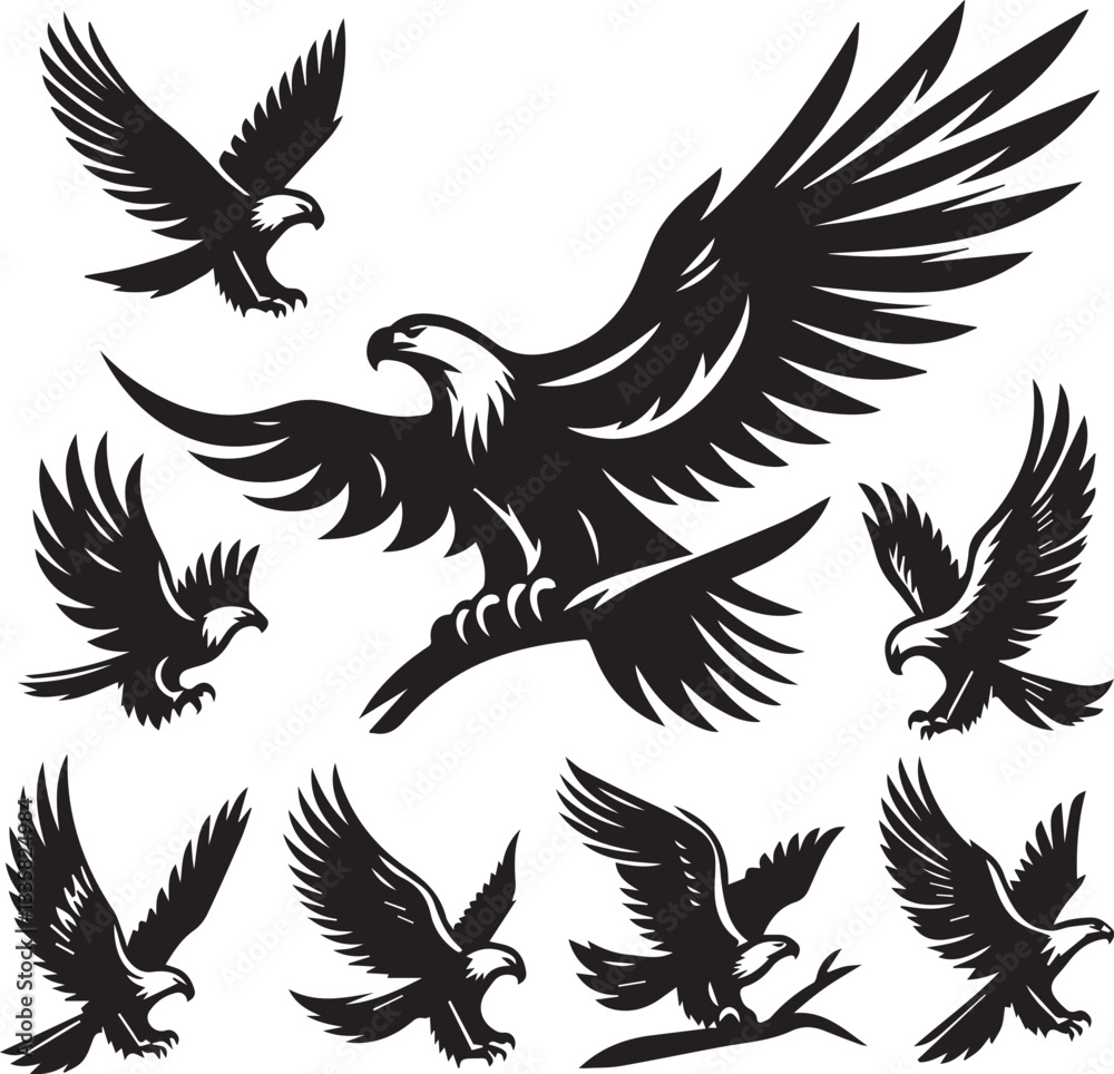 Fototapeta premium Majestic Black and White Eagle Vector Illustration – Fierce Falcon Silhouette Logo