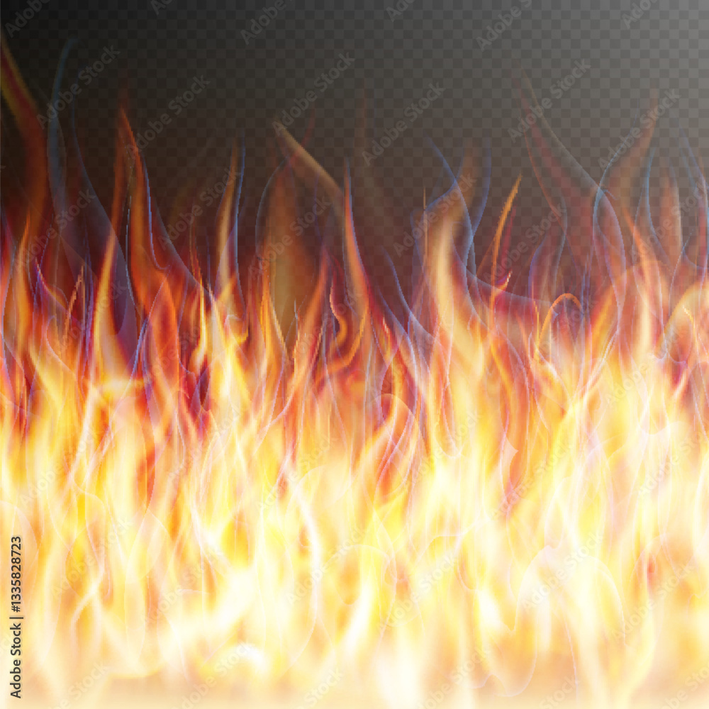 Realistic flames featuring bright yellow, orange, and red tones with hints of blue and purple near the base, simulating high heat.