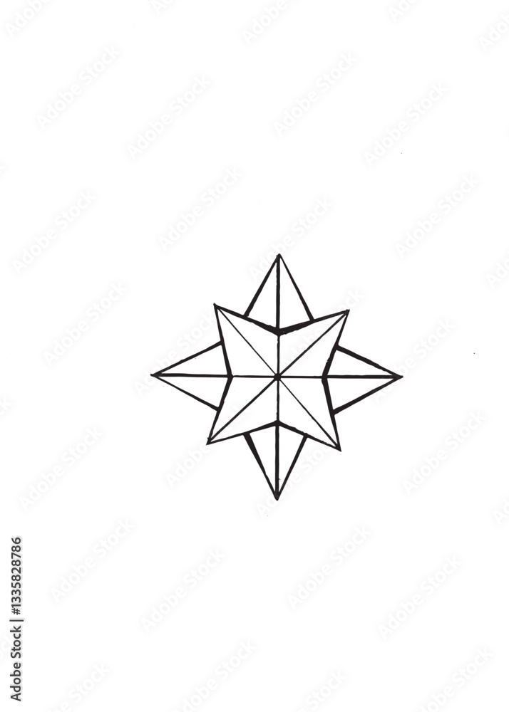 Geometric Star Compass Hand Drawn Minimalist Design for Tattoos and Creative Artwork Geometric Star Compass Hand Drawn Minimalist Design for Tattoos and Creative Artwork