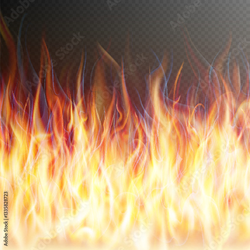 Obraz na płótnie Realistic flames featuring bright yellow, orange, and red tones with hints of blue and purple near the base, simulating high heat. w salonie