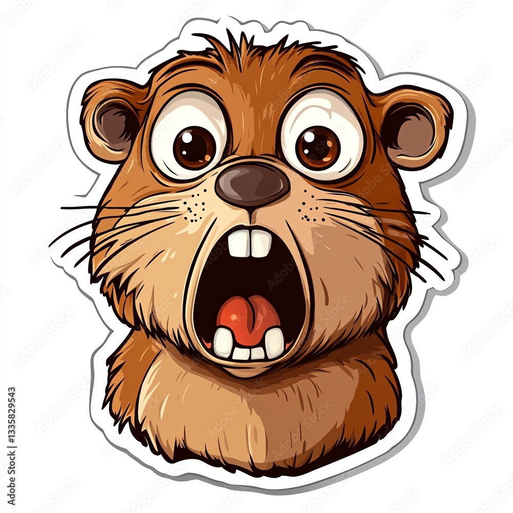 Obraz premium A surprised cartoon otter with big eyes and an open mouth, expressing shock.