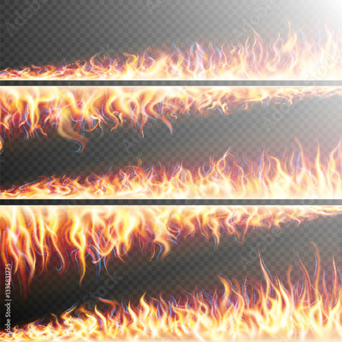 Obraz na płótnie Collection of horizontal flame borders with varying intensities and styles, set on a transparent background w salonie