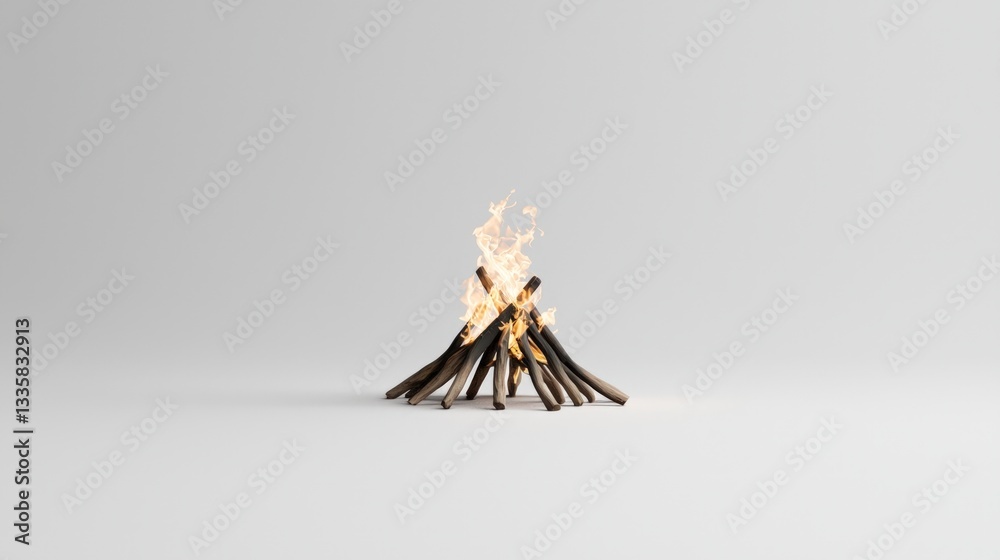 Fototapeta premium Cozy Campfire Warm Flames White Background High Resolution Image