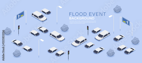 Flooded City Streets with Submerged Cars