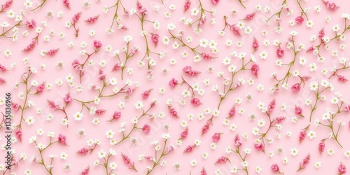 Delicate seamless pattern of tiny pink & white flowers on a light pink background Ideal for spring/summer designs, blossom, seamless