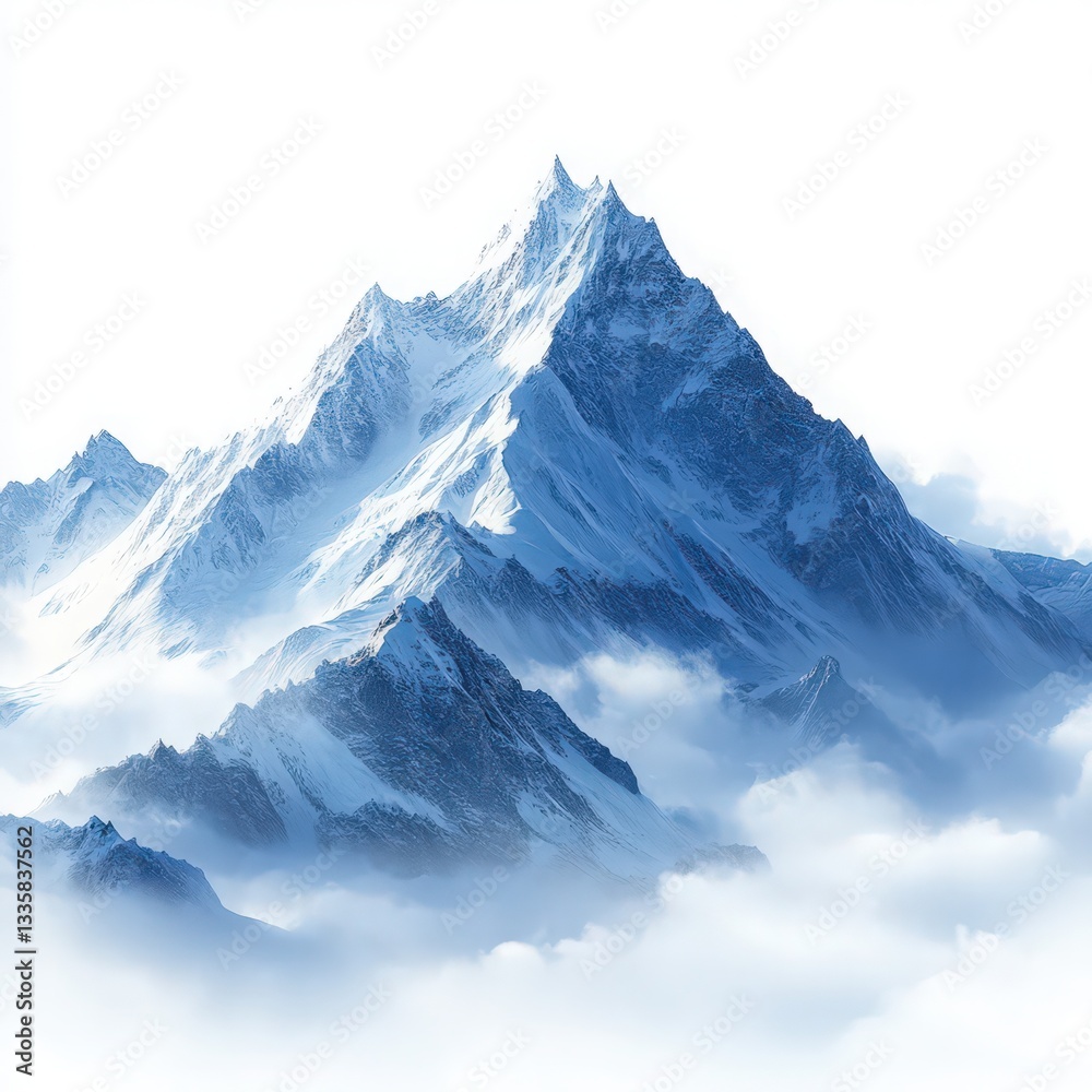 Obraz premium Majestic snow-covered mountain peaks rising above ethereal clouds panorama