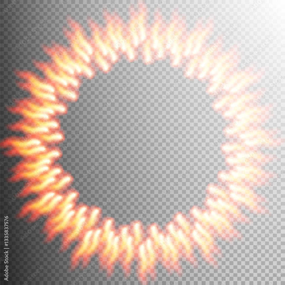 Circular arrangement of glowing flame-like elements with a transparent background ideal for use in fantasy, sci-fi, gaming, or digital art projects.