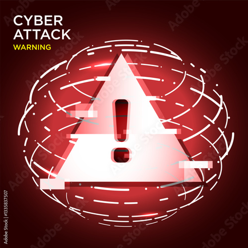Cyber Attack Warning with a glowing triangular alert symbol