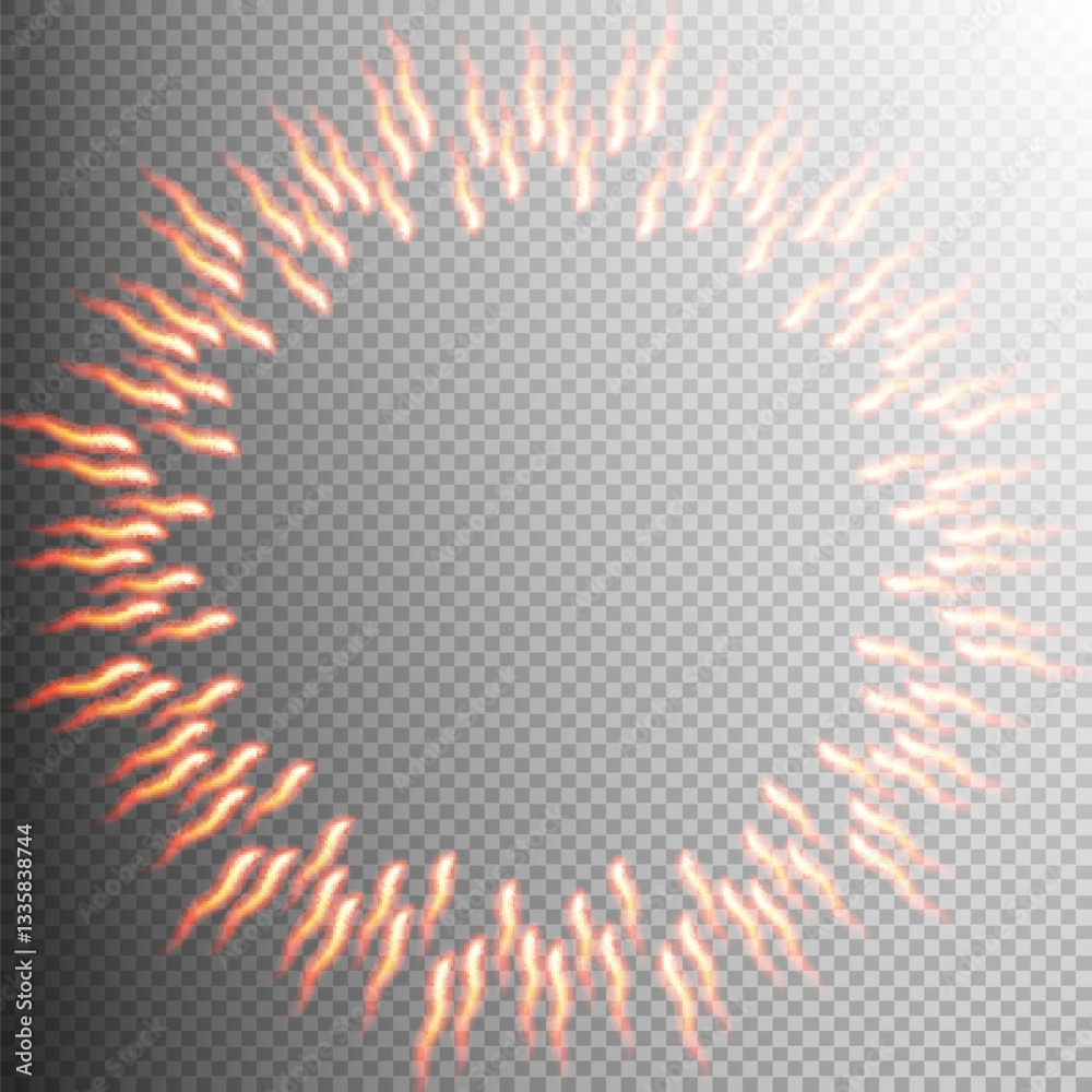 Circular arrangement of glowing flame-like elements with a transparent background ideal for use in fantasy, sci-fi, gaming, or digital art projects.