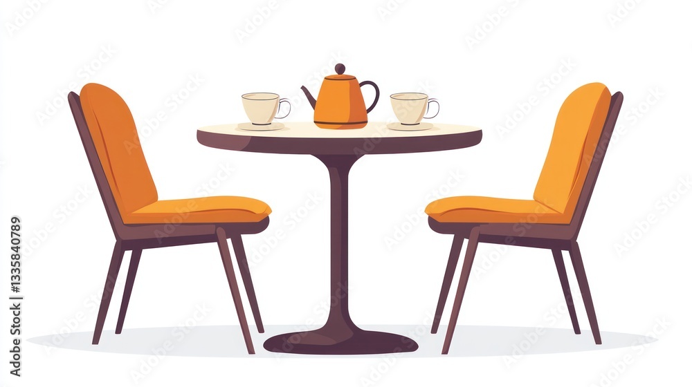 Fototapeta premium Cafe table and chairs, interior, empty, illustration, vector, for design, background, mockup, presentation